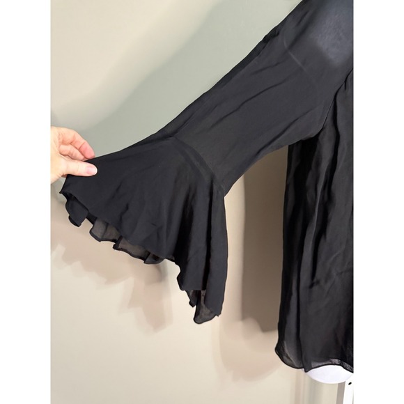 Zara Woman Black Semi Sheer Bell Sleeve Whimsigoth Blouse S Witchy Romantic Goth - Picture 3 of 5
